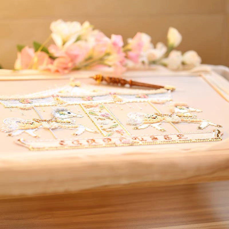 DIY Embroidery Kit- Carousel Chinese silk Bead Embroidered 40cm Embroidery Beginner Kit Handmade Craft Kit 04