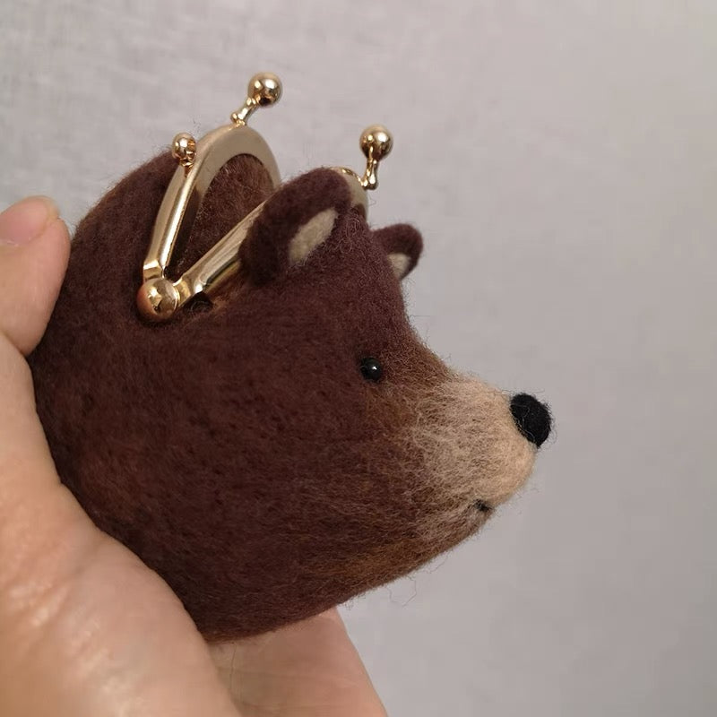 Needle felted wool Felting Animals 《Bear》Wallets Material Kit Handmade Craft 014