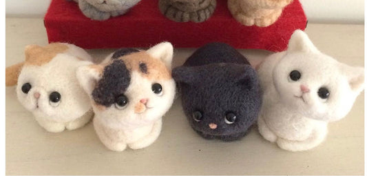 Needle felted wool Felting Animals《cats》(4cats)Material Kit Handmade Craft for beginner 027