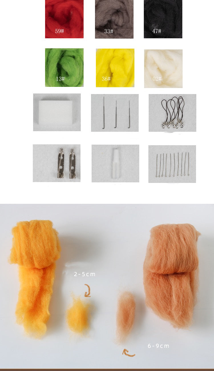 Wool felt material set,Needle felted Spanish staple wool Felting Animals Material Kit  ，Spanish staple wool