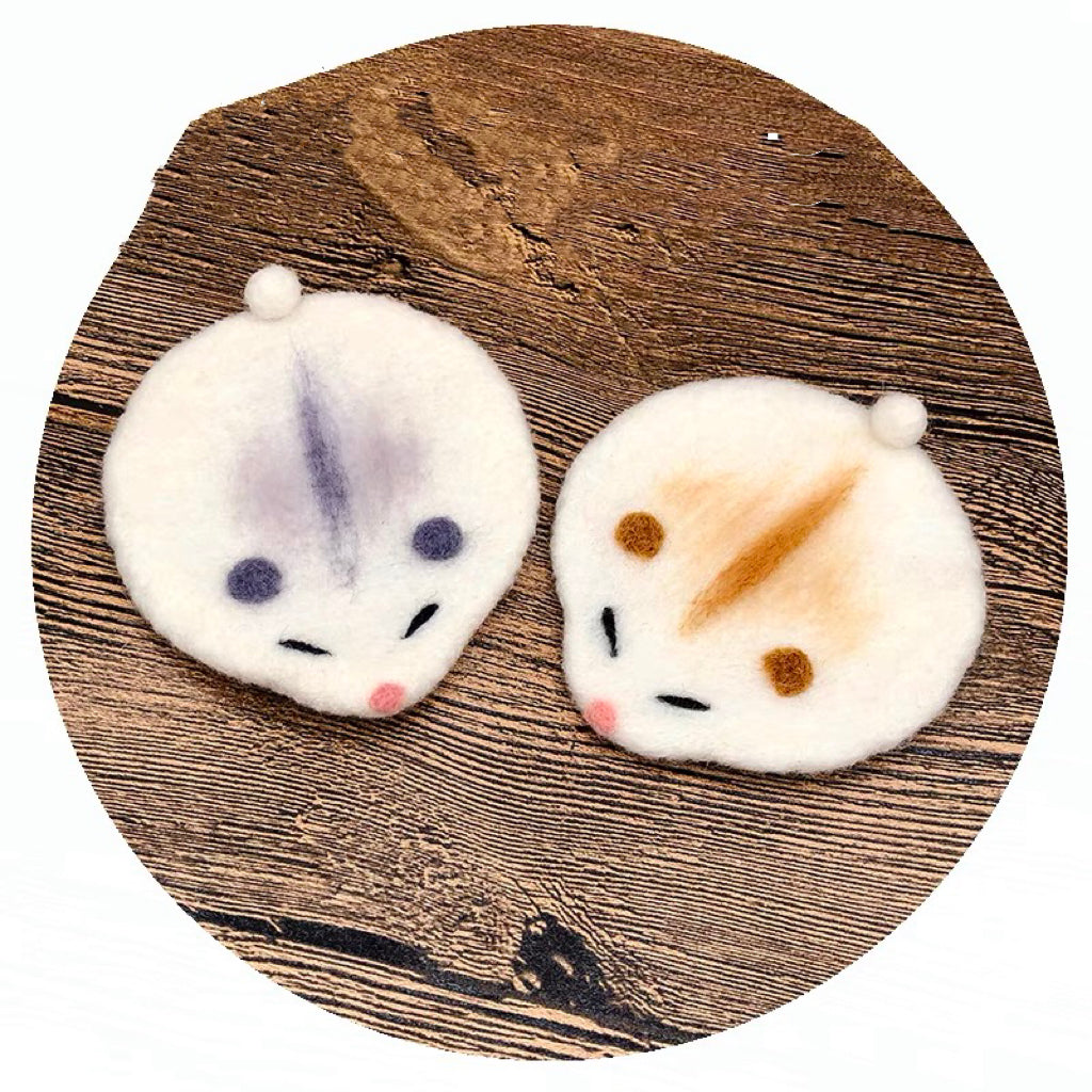 Needle Felting Animals《Hamster Coaster》needle felt Material Kit Handmade 1Set(2Hamster Coasters),needle felting for beginners 034