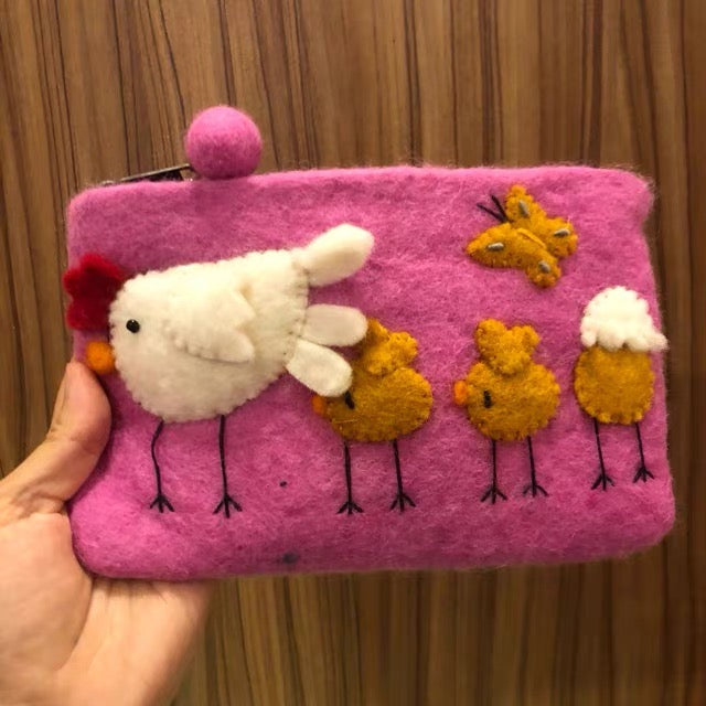 Felt handbag with Hens detail,Handmade03