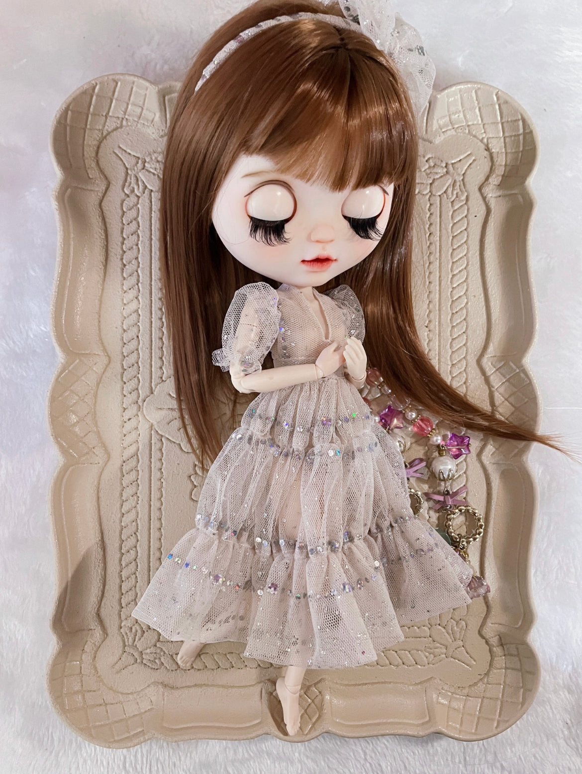White Long Dress Night Dress for Blythe,BJD 1/6 Doll Clothes Customized 09