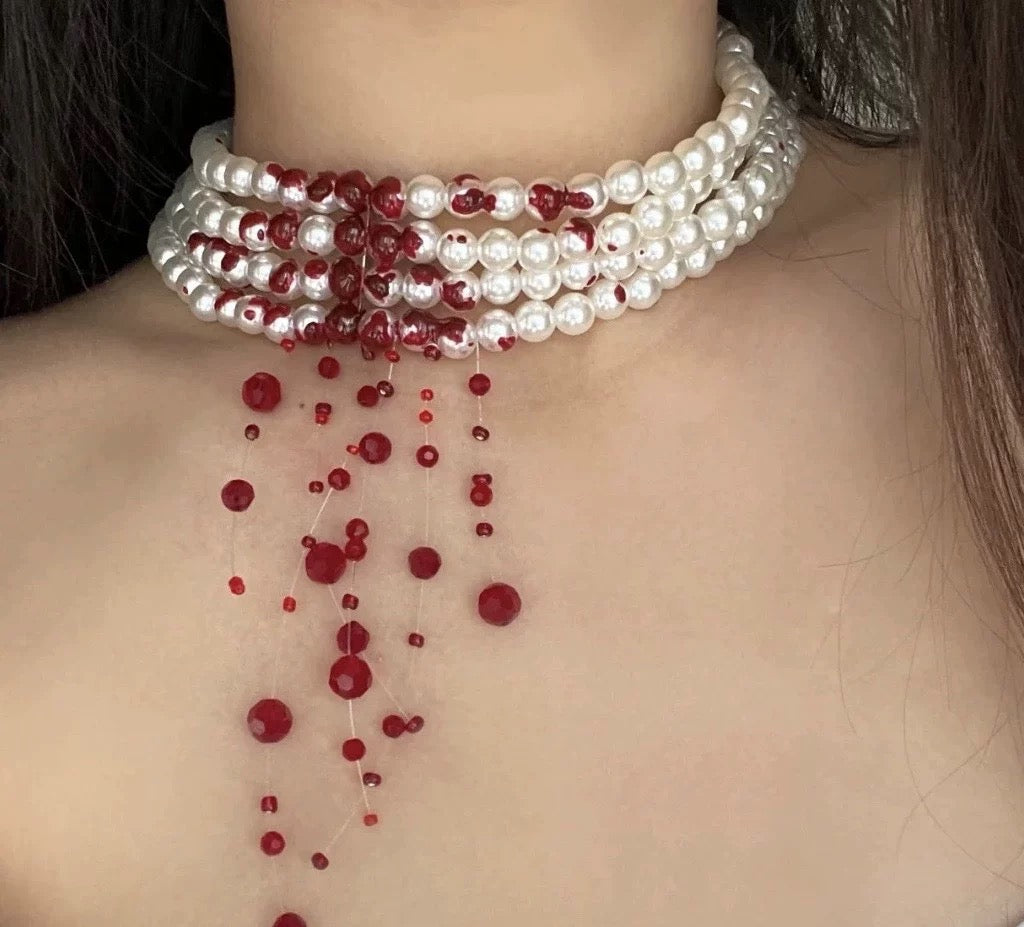 Gothic Blood Drop Pearl Necklace - A Hauntingly Beautiful Addition to Your Collection