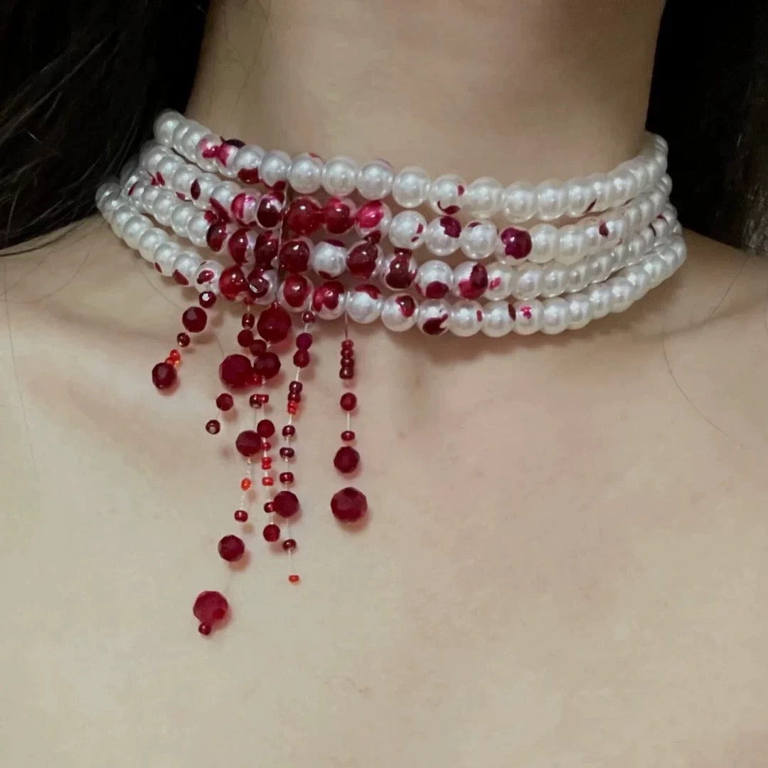 Gothic Blood Drop Pearl Necklace - A Hauntingly Beautiful Addition to Your Collection