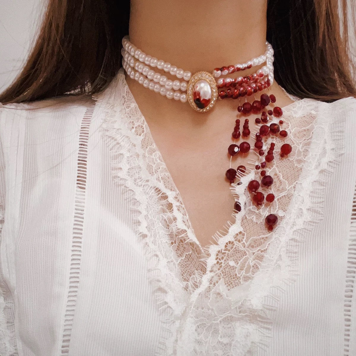 Gothic Blood Drop Pearl Necklace - A Hauntingly Beautiful Addition to Your Collection