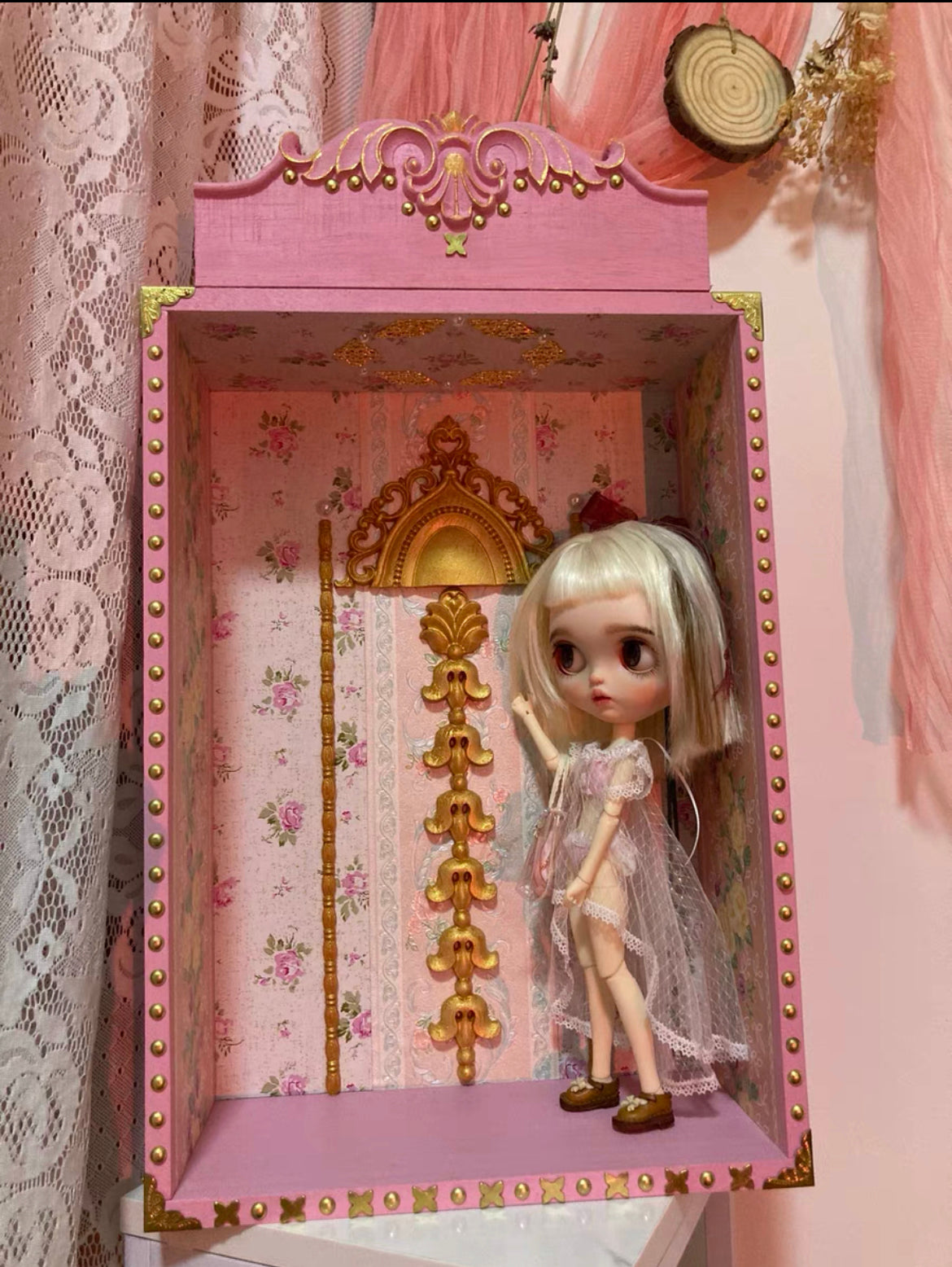 Handmade wooden dollhouse dioramaroom French room box/photoprop/display for 12" blythe dolls 1:6 BJD/BARBIE/MONSTERHIGH DOLLS26